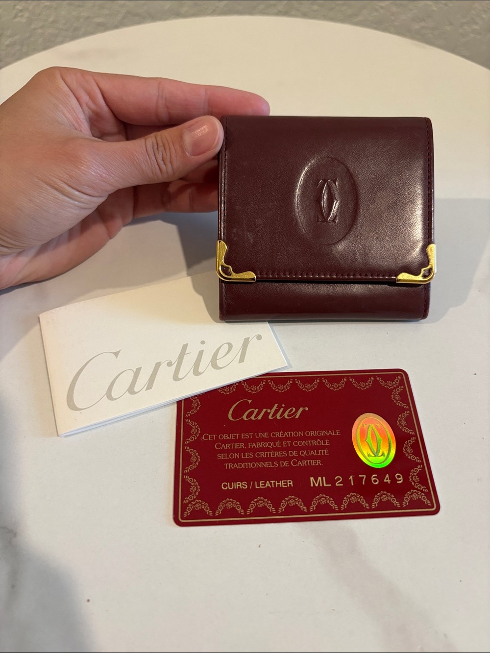 Cartier Burgundy Leather Coin Purse with authenticity